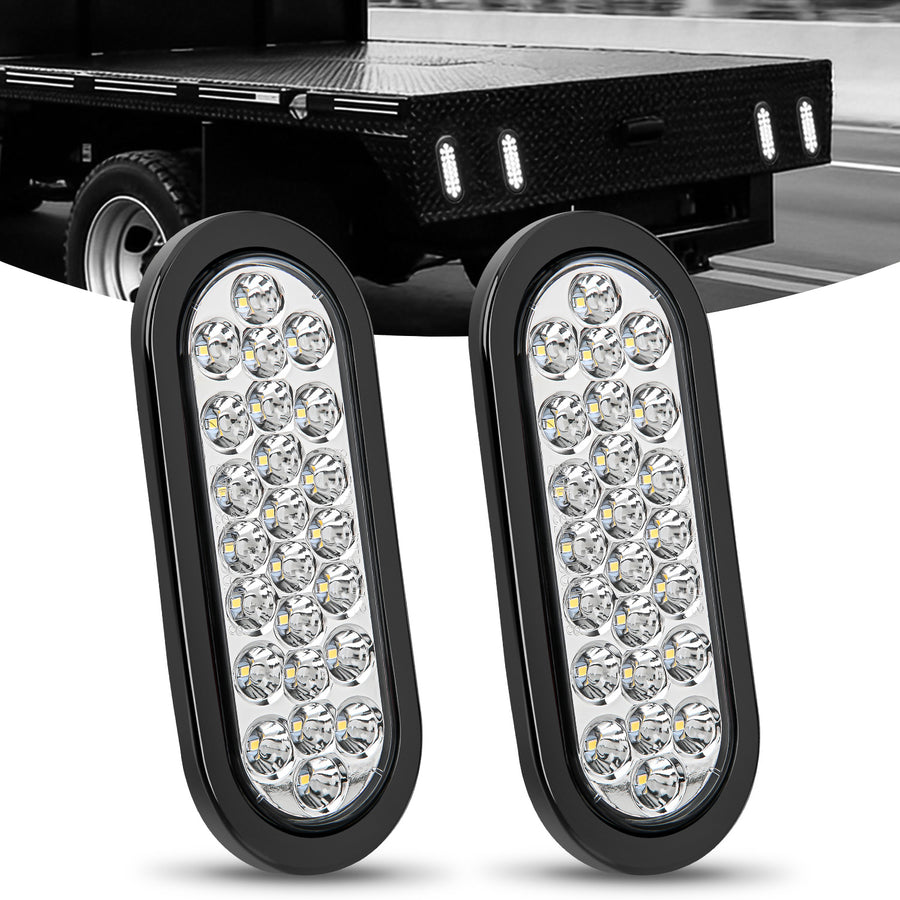 Nilight 6 Inch Oval White 24Leds Trailer Tail Lights (Pair)