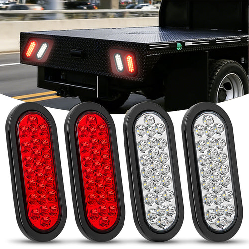 Nilight 6 Inch Oval White Red 24Leds Trailer Tail Lights 4Pcs