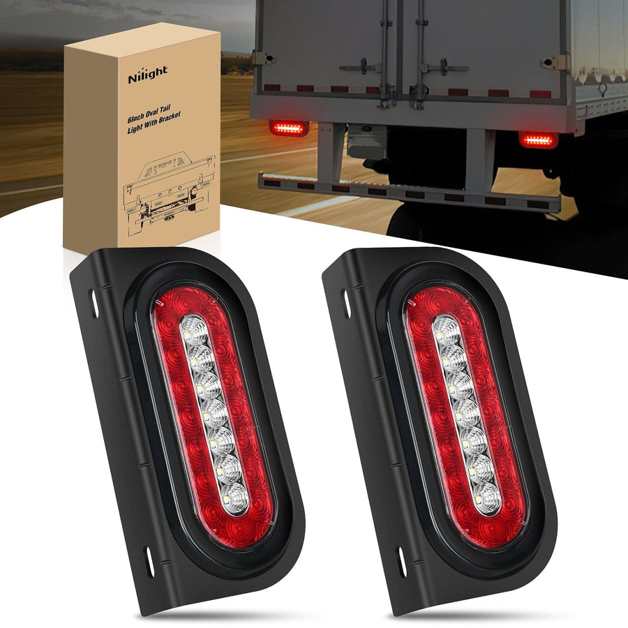 Nilight 6Inch Red White Oval Tail Light w/ Mounting Bracket (Pair)