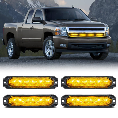 Nilight 6LED Amber Surface Mount Flashing Emergency Strobe lights 4 PCS