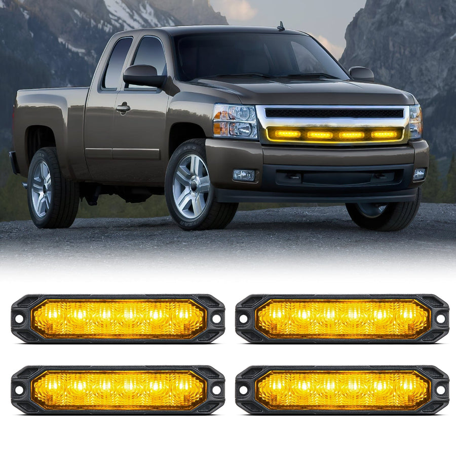 Nilight 6LED Amber Surface Mount Flashing Emergency Strobe lights 4 PCS