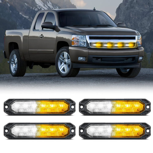 Nilight 6LED Amber White Surface Mount Flashing Emergency Strobe lights 4 PCS