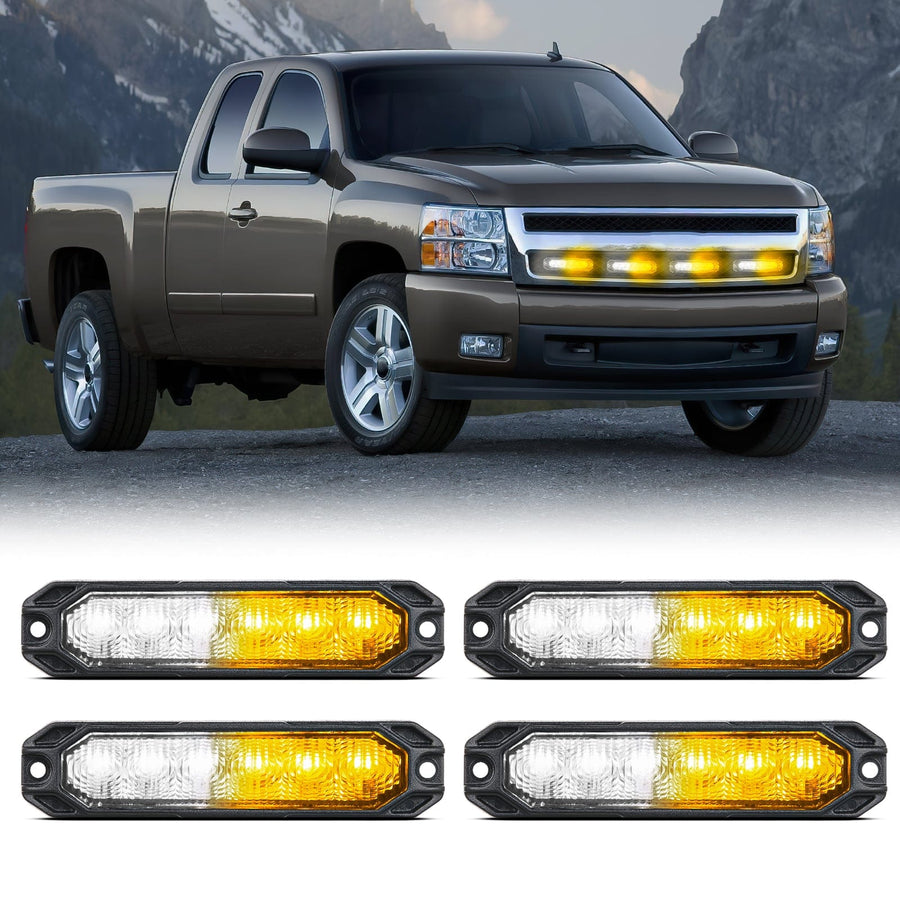 Nilight 6LED Amber White Surface Mount Flashing Emergency Strobe lights 4 PCS