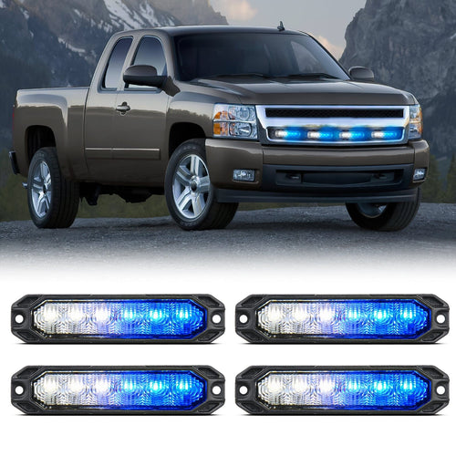 Nilight 6LED Bule White Surface Mount Flashing Emergency Strobe lights 4 PCS