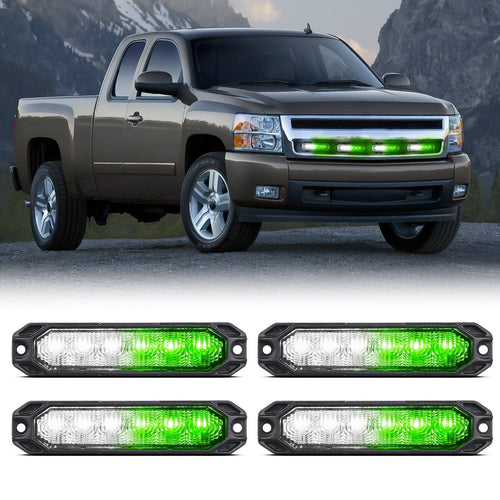 Nilight 6LED Green White Surface Mount Flashing Emergency Strobe lights 4 PCS