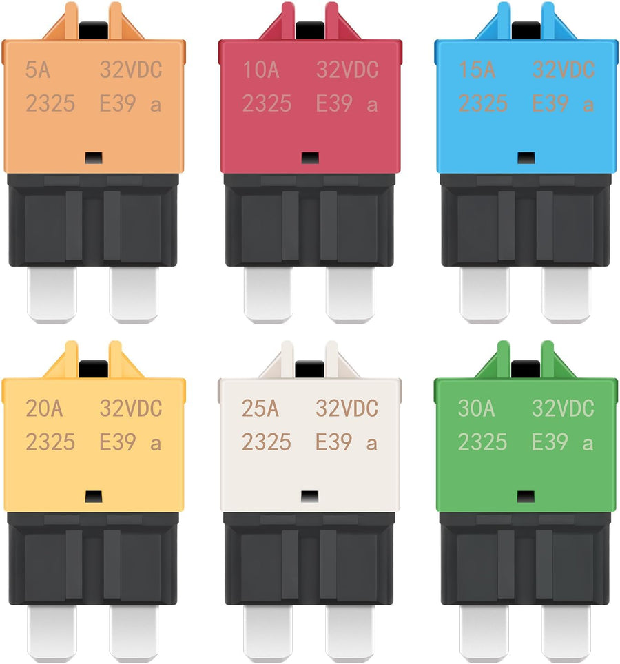 Nilight 6PCS Circuit Breaker Manual Resettable Fuse Assortment Kit 12V-32V Low Profile ATO ATC Standard Regular 5A 10A 15A 20A 25A 30A Blade Fuses for Automotive Cars Trucks SUV Boat