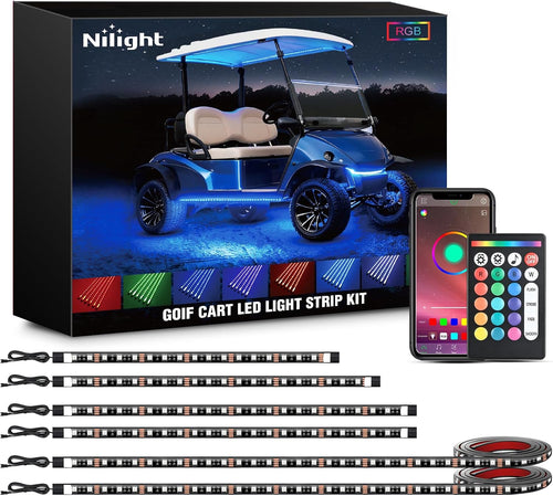 Nilight 6PCS Golf Cart RGB LED Underglow Light Strips Kit APP & Remote | Multi-Mode Neon Accent Lighting Lamp Sound Active Music Sync IP67 Waterproof 12V-66V Input for EZGO Yamaha Club Car