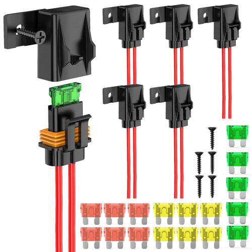 Nilight 6pcs Inline Fuse Holder 12AWG Waterproof ATC/ATO Blade Holder 20A 30A 40A Regular Heavy Duty in Line w/Cover Fits 1A to 30A Fuses for 12V Automotive Vehicles