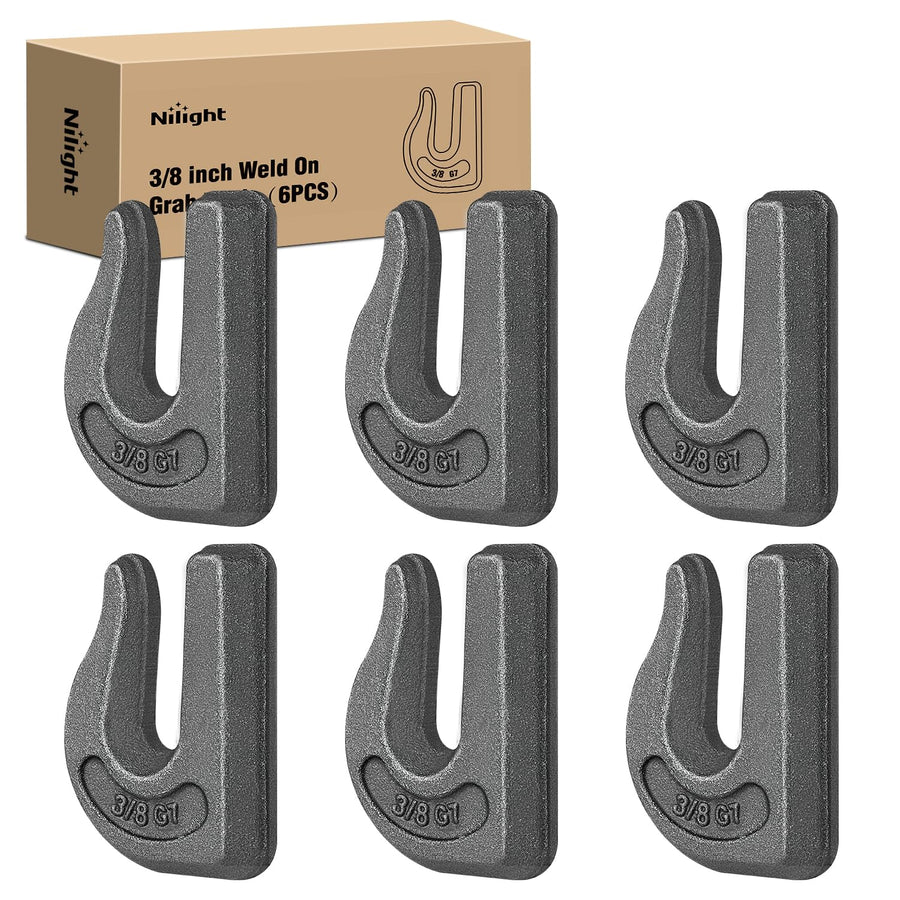 Nilight 6PCS Weld-On Forged Clevis Grab Chain Hooks 3/8 Inch Heavy Duty Forged Grade 70 Grade Utility Hook Weldable for Trailer Truck Rigging Car SUV RV UTV Tractors Work Loading Capacity 6600 LBS