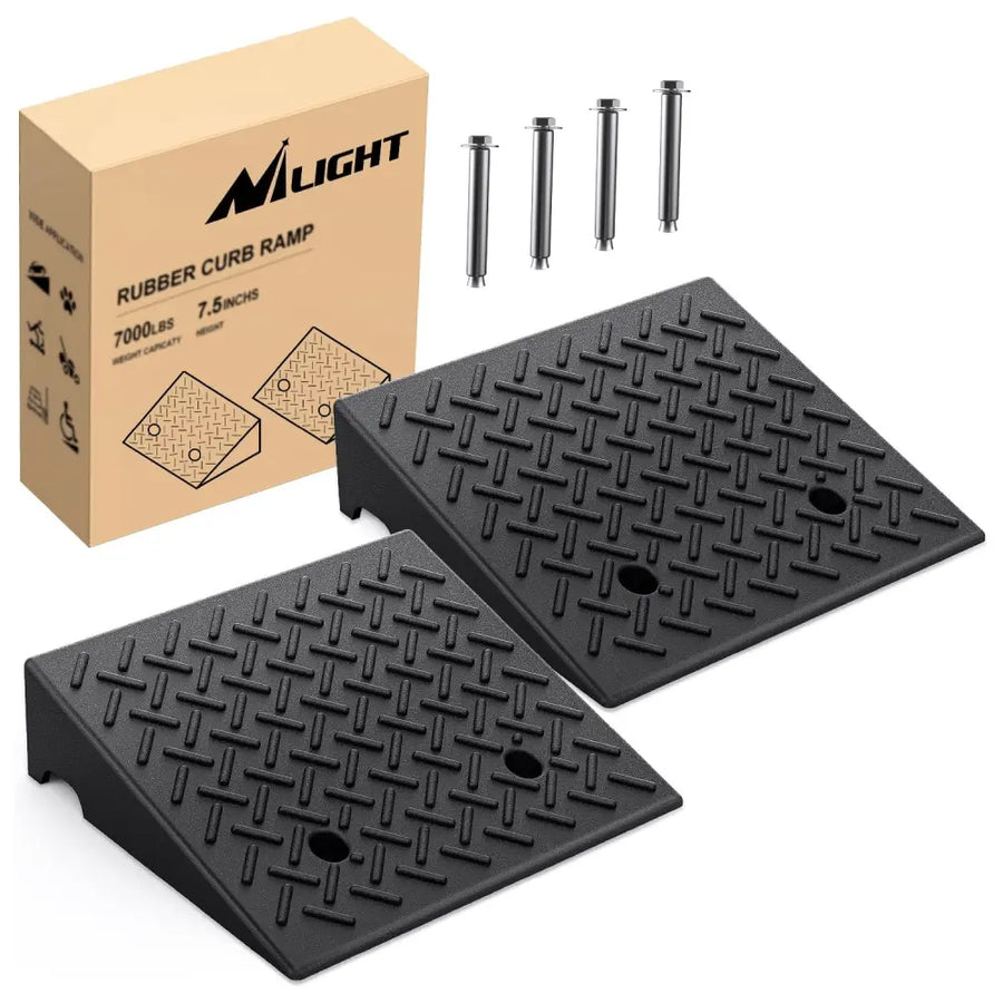 Nilight 7.5 Inch 7000lbs Load Capacity Rise Height Heavy Duty Rubber Curb Ramp (Pair)