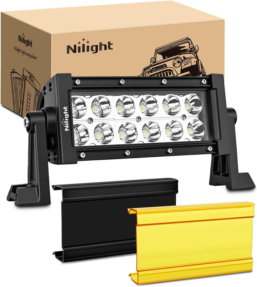 Nilight 7.5 Inch 36 W LED Light Bar with Yellow Black Covers | Spot Lighting for Work Backup Off Road Driving Fog Lamp on Motorcycle Van Camper Pickup Golf Cart ATV UTV SUV Truck Boat 4x4