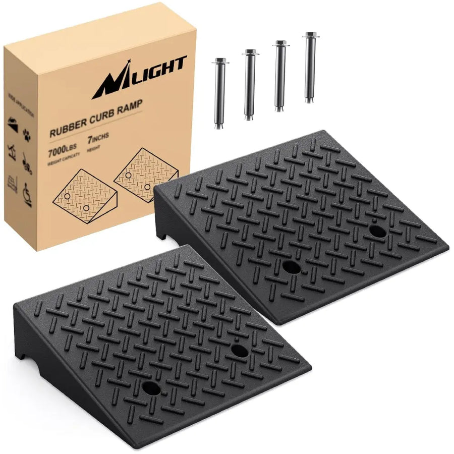 Nilight 7 Inch 7000lbs Load Capacity Rise Height Heavy Duty Rubber Curb Ramp (Pair)