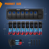 Nilight 7 Gang Switch Panel With QC3.0 & PD Charger And Voltmerter with Blue Backlit, view 2