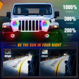 Nilight 7 Inch RGB LED Headlight and 4 Inchs Fog Light w/Turn Signal APP Remote Control Round Headlights Compatible with 2007 2008 2009 2010 2011 2012 2013 2014 2015 2016 2017 2018 Wrangler JK JKU, view 4