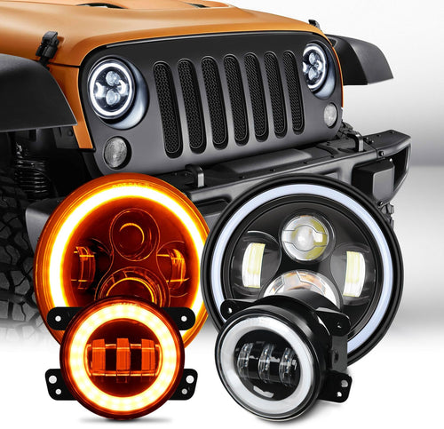Nilight 7 Inch Round LED Halo Headlights and 4 IN Fog Lights w/Turn Signal Amber White DRL High Low Beam Compatible with 2007 2008 2009 2010 2011 2012 2013 2014 2015 2016 2017 2018 Wrangler JK JKU