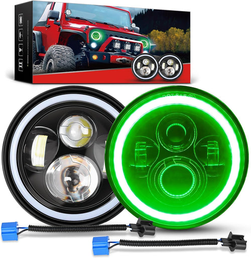 Nilight 7 Inch Round LED Halo Headlights w/Turn Signal Amber Light Green DRL High Low Beam 7 Inch Headlight Compatible with 2007 2008 2009 2010 2011 2012 2013 2014 2015 2016 2017 2018 Wrangler JK JKU