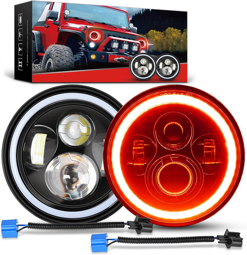Nilight 7 Inch Round LED Halo Headlights w/Turn Signal Amber Light Red DRL High Low Beam 7 Inch Headlight Compatible with 2007 2008 2009 2010 2011 2012 2013 2014 2015 2016 2017 2018 Wrangler JK JKU