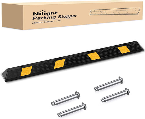 Nilight 72 Inch Parking Curb - Heavy Duty Rubber Garage Car Stopper Parking Aid with Reflective Strips for Large Vehicles, 1-Pack