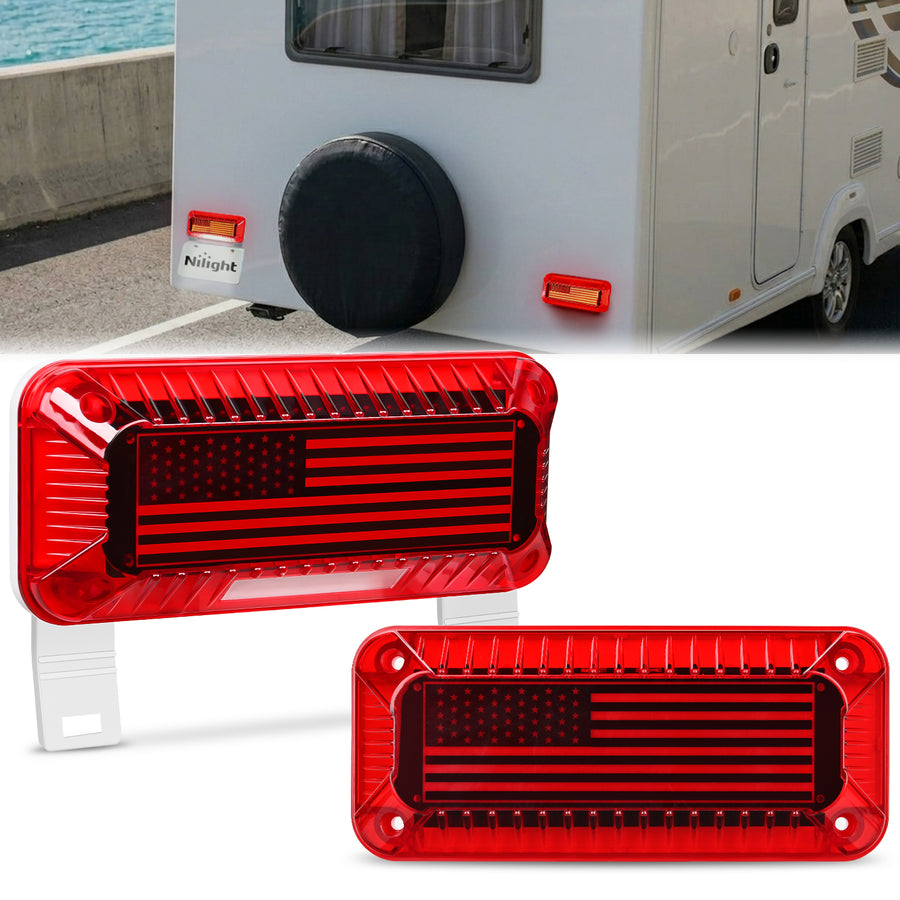 Nilight 72Leds LED RV White License Plate Red Tail Lights
