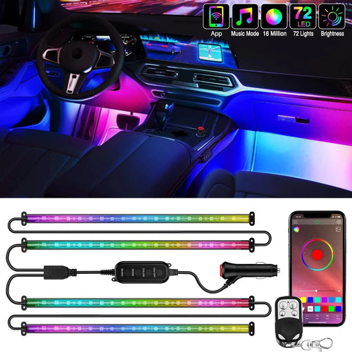 Nilight 72Leds RGBIC Interior Light Strip APP RF Remote Control 4PCS