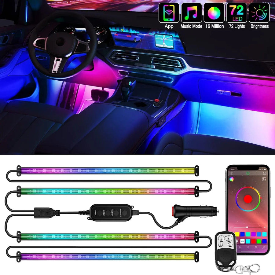 Nilight 72Leds RGBIC Interior Light Strip APP RF Remote Control 4PCS