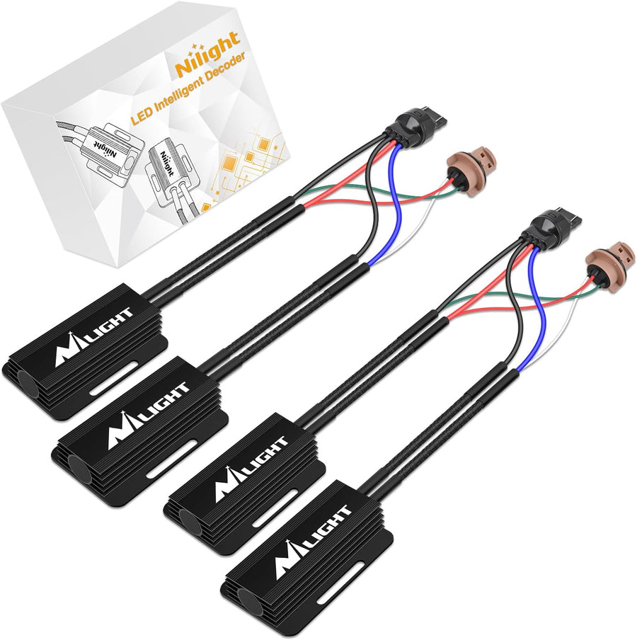Nilight 7443 LED CANbus Decoder, Anti-Flickering Harness Load Resistor Kit Turn Signal Error Warning Canceller, Pack of 2 | Helps Reduce Hyper Flash, Flickering and Dashboard Error Warnings, Pack of 2