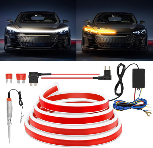 Nilight 79-Inch LED Hood Strip, White Dynamic Startup DRL Sequential Amber Turn Signal, Waterproof for Cars, SUVs & Trucks