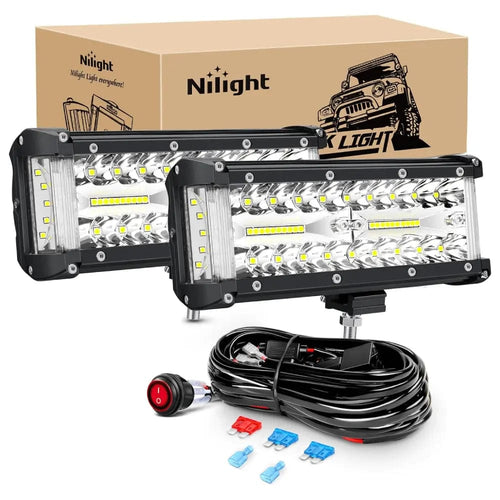 Nilight 7 Inch 132W Side Shooter Triple Row Spot Flood LED Light Bars (Pair)
