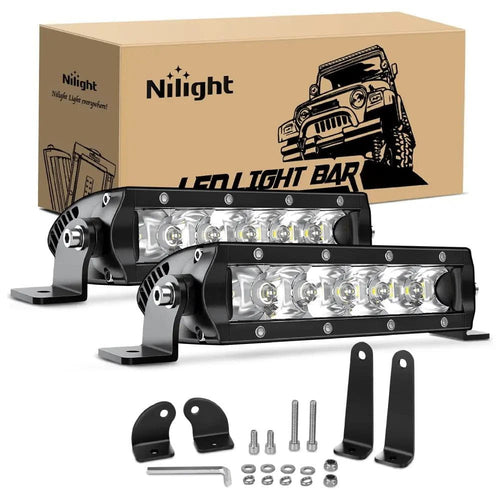 Nilight 7 Inch 30W 3600LM Slim Spot LED Light Bars (Pair)