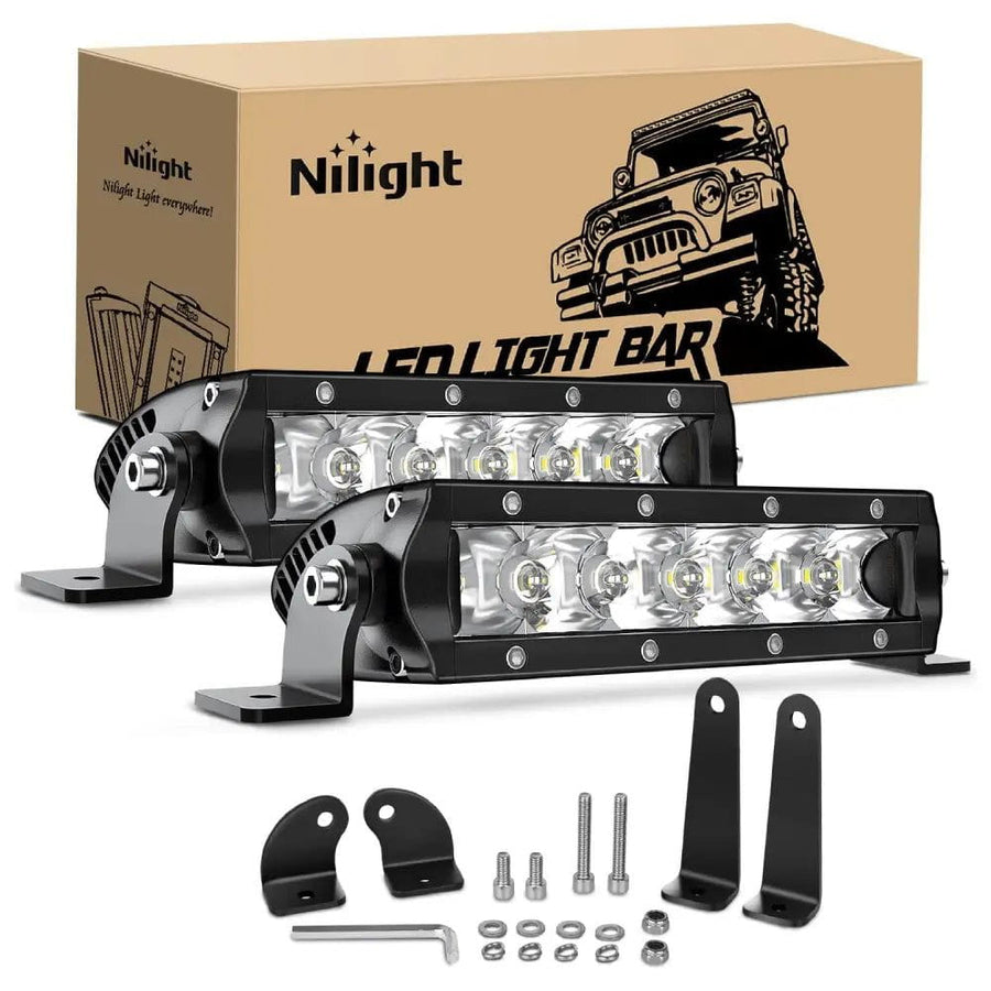 Nilight 7 Inch 30W 3600LM Slim Spot LED Light Bars (Pair)