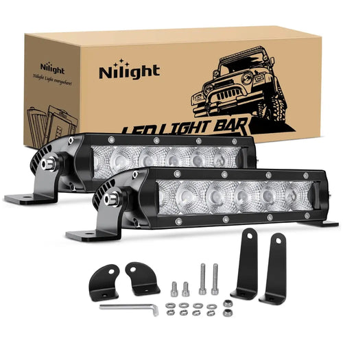 Nilight 7 Inch 30W 3600LM Super Slim Flood Led Light Bars (Pair)