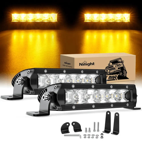 Nilight 7 Inch 30W Amber White Slim Spot LED Light Bars (Pair)