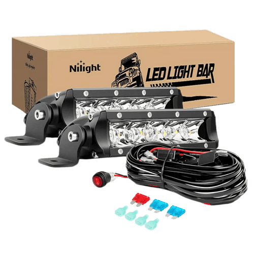 Nilight 7 Inch 30W Super Slim Spot LED Light Bar Kit (Pair) | 12FT Wire 3Pin Switch