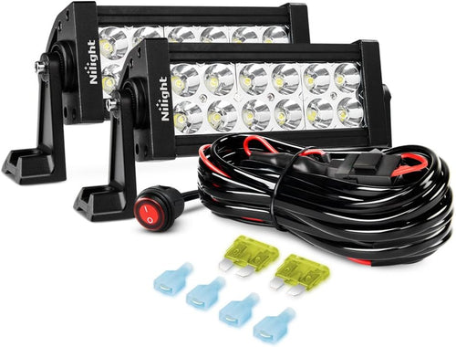 Nilight 7Inch 36W Spot LED Light Bar Led Off Road Driving Lights Fog Lamps and 1PC 16AWG Wiring Harness Kit- 2 Leads
