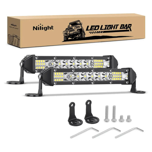 Nilight 7 Inch 48W 16LED Single Row Ultra-Slim Spot Flood LED Light Bars