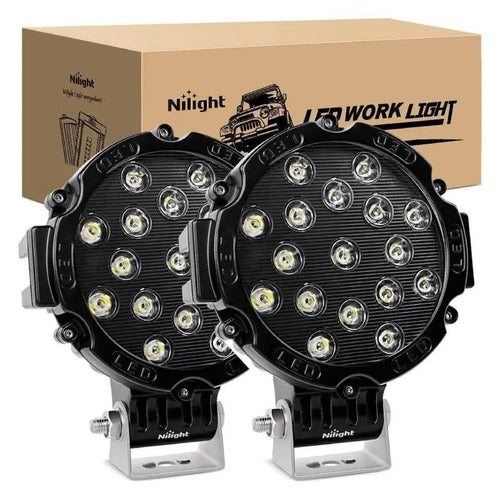 Nilight 7 Inch 51W Round Black Case Spot LED Work Light (Pair)