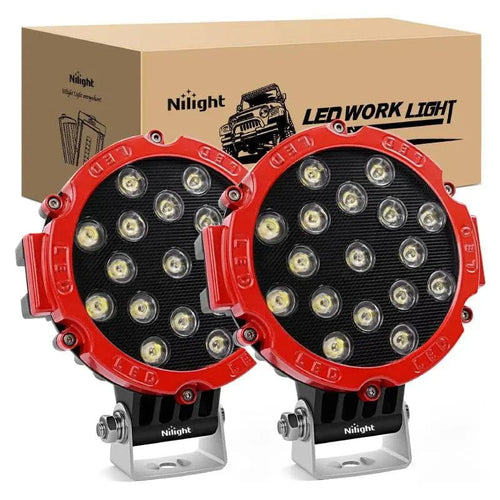 Nilight 7 Inch 51W Round Red Case Spot LED Work Light (Pair)