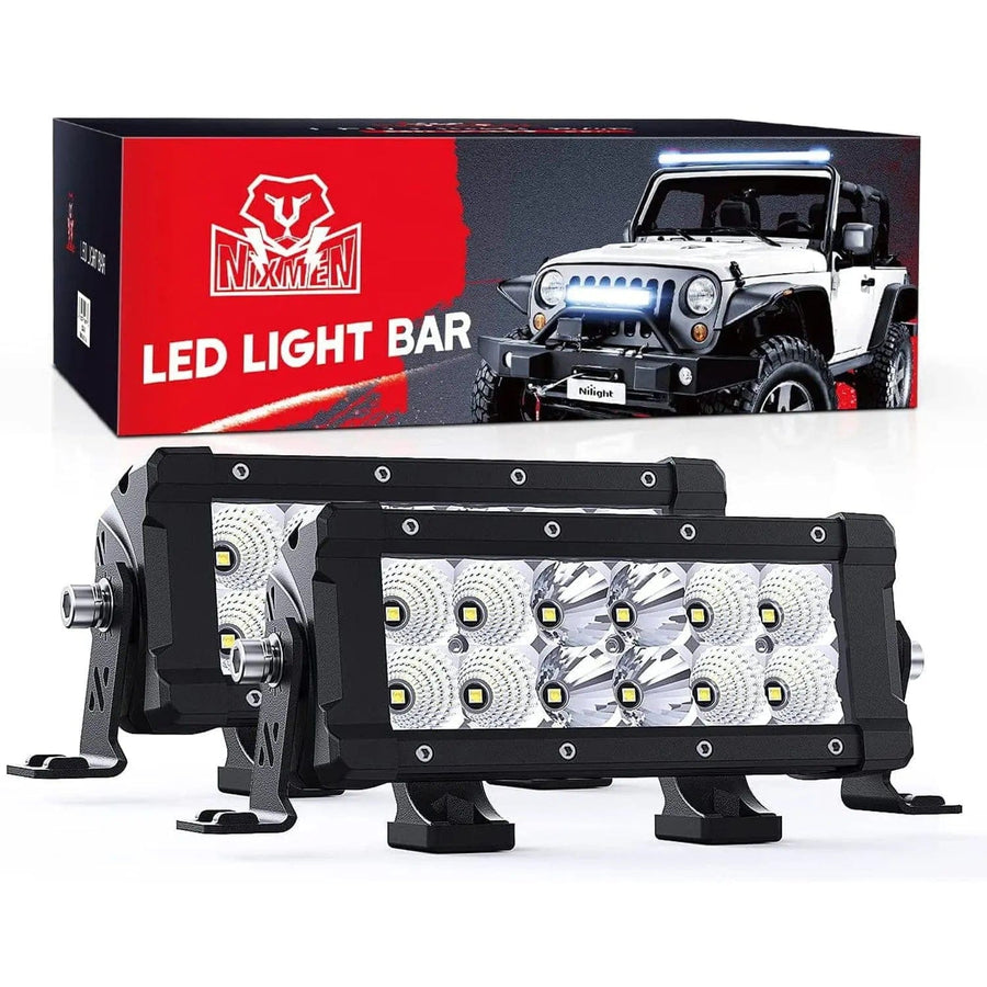 Nilight 7.6 Inch 60W 7200LM Double Row Spot Flood Osram P8-5W Chips LED Light Bars (Pair)