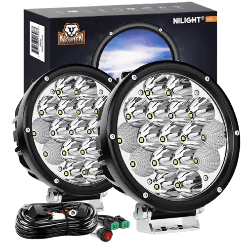 Nilight 7 Inch 85W 10200LM Round Spot Flood Built-in EMC LED Work Lights (Pair) | 14AWG DT Wire
