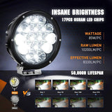 Nilight 7 Inch 85W 10200LM Round Spot Flood Built-in EMC LED Work Lights (Pair) | 14AWG DT Wire, view 3