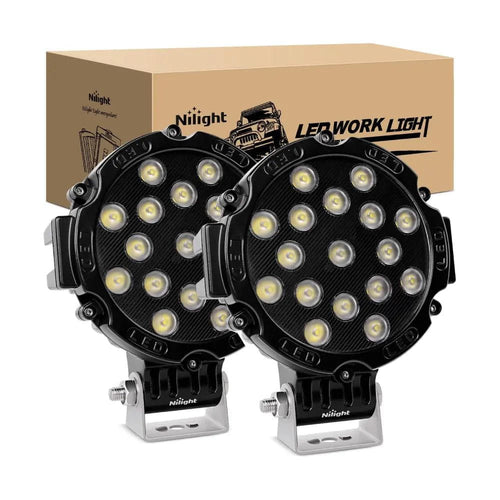 Nilight 7 Inch Round 51W Flood Black Case LED Work Light (Pair)