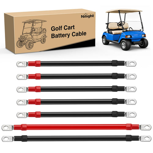 Nilight 7PCS 4 AWG Golf Cart Battery Cable Kit Pure Copper for Club Car DS | Heavy Duty Pure Copper AC/DC Wire Kits with Tinned Copper Lugs for 36V/48V Club Car DS 1994-up