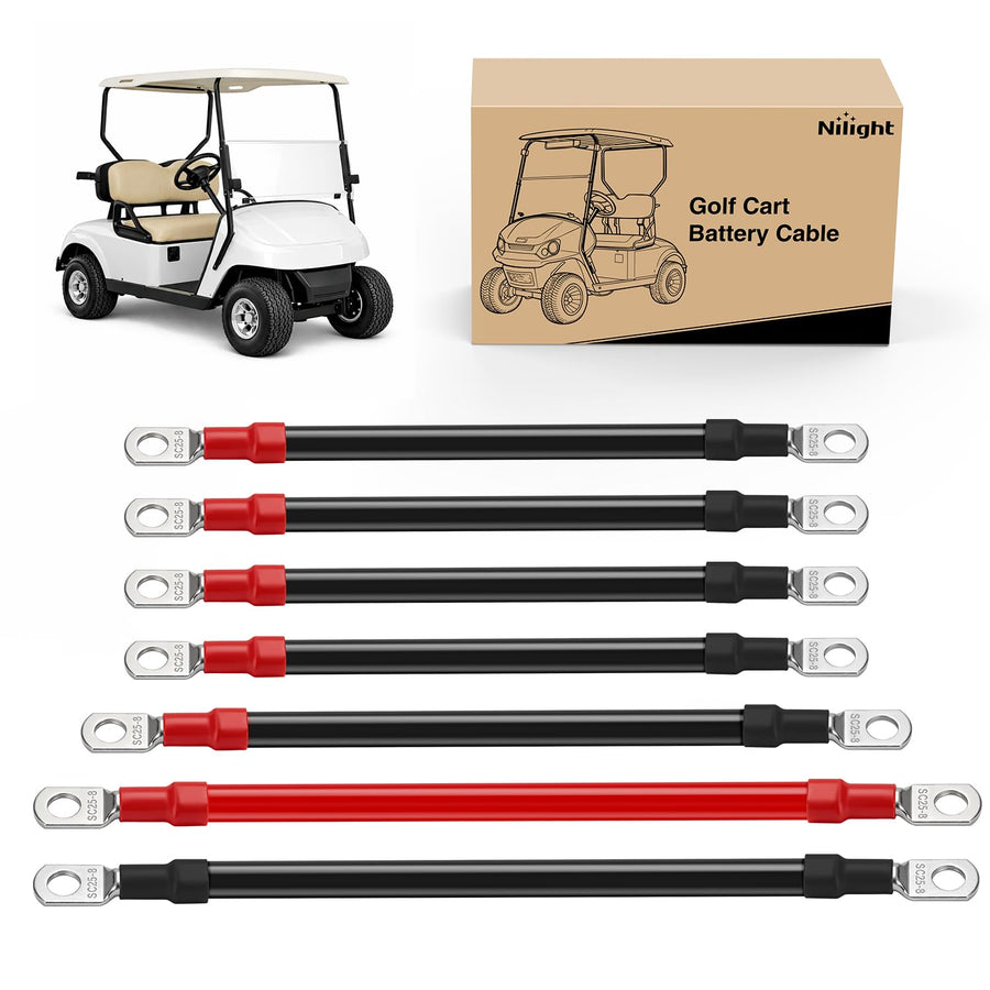 Nilight 7PCS 4 AWG Golf Cart Battery Cable Kit Pure Copper for EZGO TXT | Heavy Duty Pure Copper AC/DC Wire Kits with Tinned Copper Lugs for 36V/48V EZGO TXT 1994-up