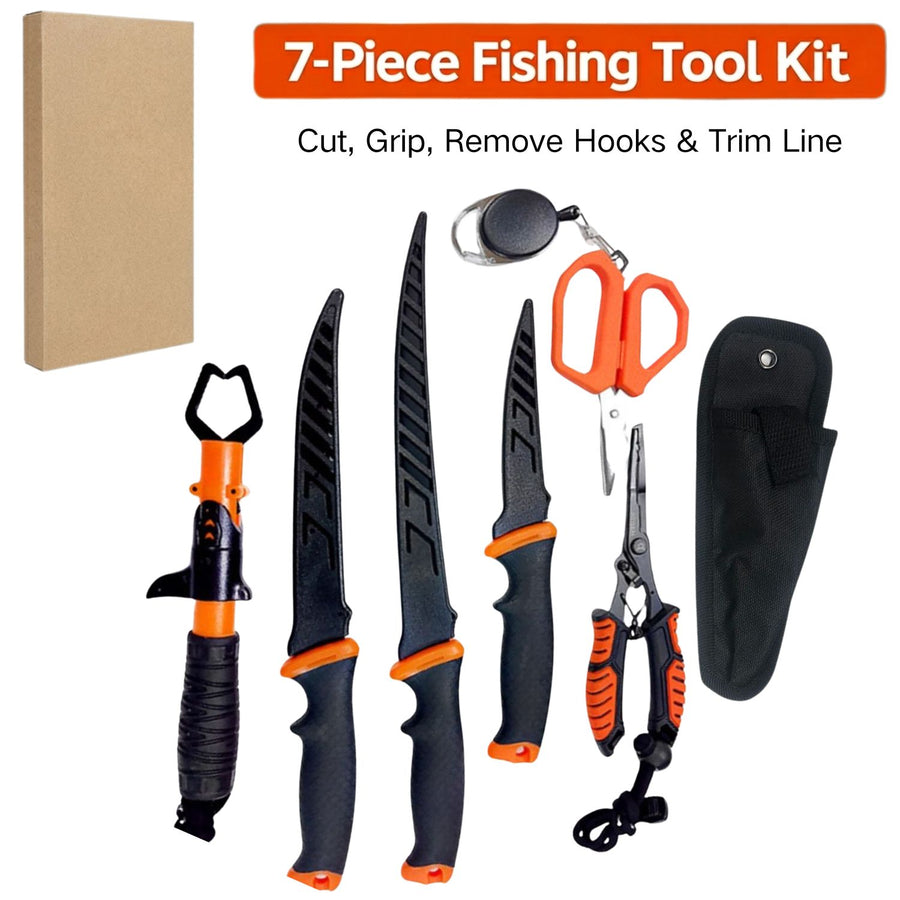 Nilight 7PCS fishing accessories Fishing Tools Kit with Fishing Pliers, Fish Lip Gripper, Fillet Knife & Scissors, Portable Fishing Gear Set for bass fishing National Fishing Week Spring Fishing Season Father's Day Fishing Gift