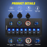 Nilight 8 Gang Rocker Switch Panel Waterproof Aluminum Marine with PD Type C & USB Charger Cigarette Lighter Socket Voltmeter Inline Fuse 12V 24V ON Off Pre-Wired Switches for Car Truck Boat, view 6
