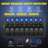 Nilight 8 Gang Rocker Switch Panel Waterproof Pre-Wired Marine with Resettable Circuit Breaker LED Backlight 5A 10A 15A Breakers 12V 24V ON Off 3 PIN Toggle Switches for Car Truck Boat RV, view 2