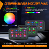 Nilight 8 Gang Switch Panel Circuit Control Relay System APP RGB Backlight Double Row Fuse Wiring Harness Toggle Momentary Strobe Flash Modes Automatic Dimmable 12V 24V for Car Truck Camper SUV, view 4