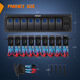Nilight 8 Gang Switch Panel With Qc3.0 & Pd Charger And Voltmerter with Blue Backlit, view 2