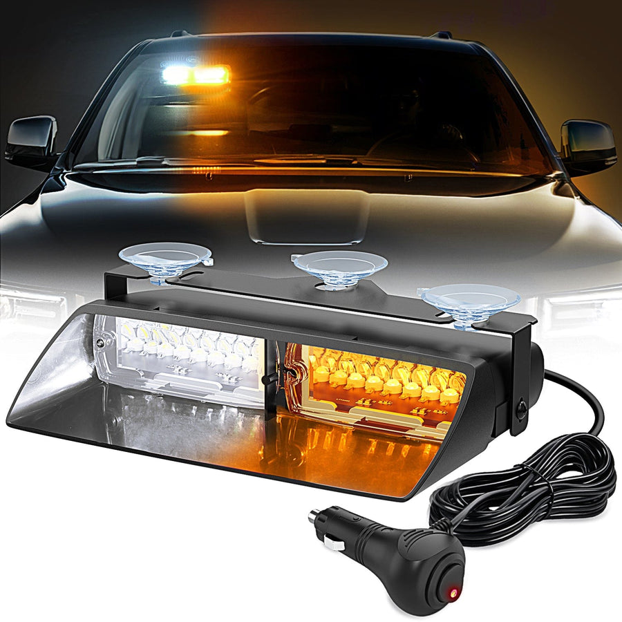 Nilight 8 Inch 16 Leds Windshield Hazard Amber White Strobe Light