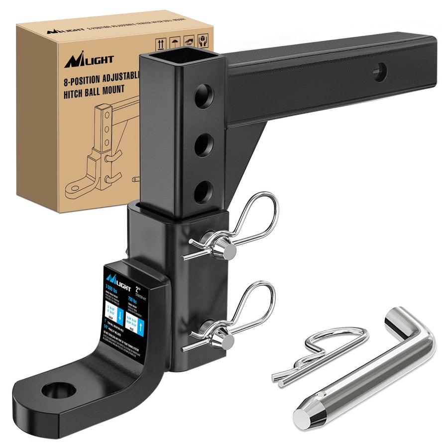 Nilight 8-Position Adjustable Trailer Hitch Ball Mount Fits 2In Receiver 5/8in Pin Lock 7500 lbs 9-1/2in Drop 8-1/4in Rise 1in Hole Hitch
